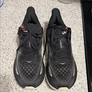 Hoka Black and Tan Athletic Shoes